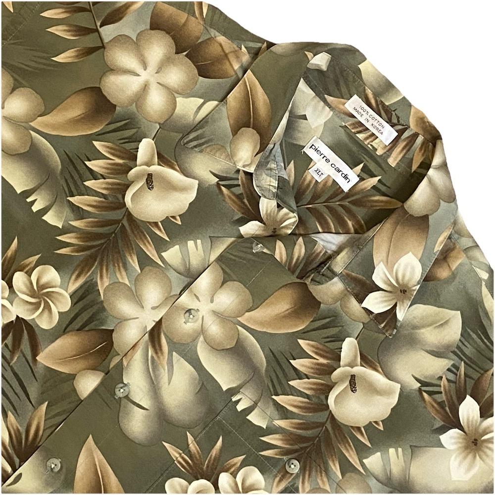Pierre Cardin Men's Size XLT Tall Tropical Shirt Retro‎ Resort Wear Cruise Olive